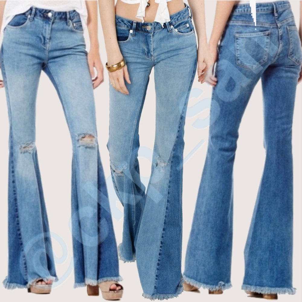 Free People Color Blocked Flare Jeans Size 28 - Picture 2 of 16